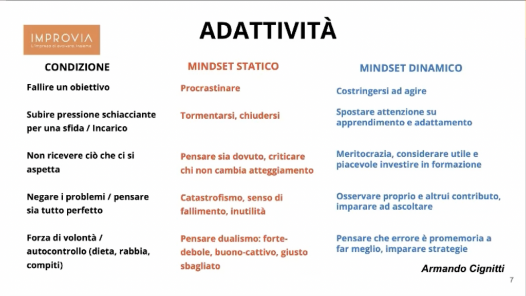 i tipi di mindset in azienda: estratto webinar di Armando Cignitti di Improvia Consulenza aziendale